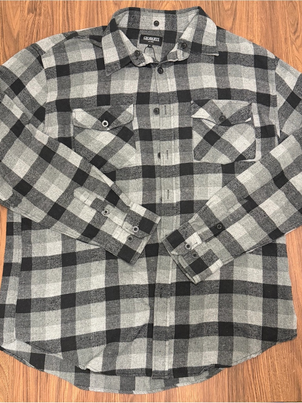 Gildan Men’s Black & Gray Plaid Button-Down Shirt